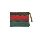 Andean Zipper Pouch from Peru – Green-Red with Ethnic Stripes