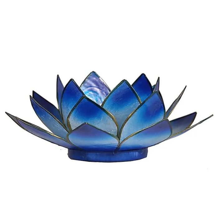 Lotus Teelichthalter - Blau / Goldfarbig