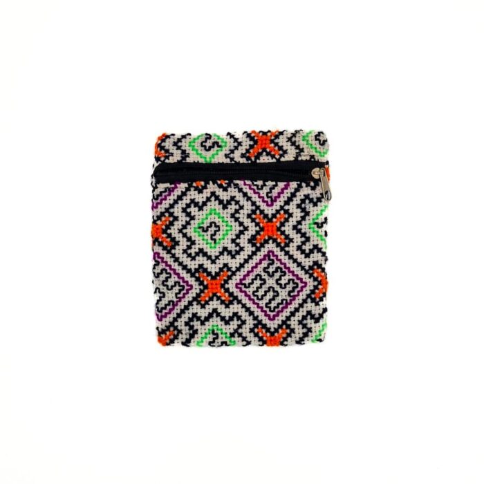 Small Shipibo Pouch – Diamond Motif Black-White with Colors - Image 1