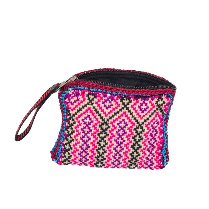 Small Shipibo Pouch – Zigzag Pattern Pink-Purple - Image 1
