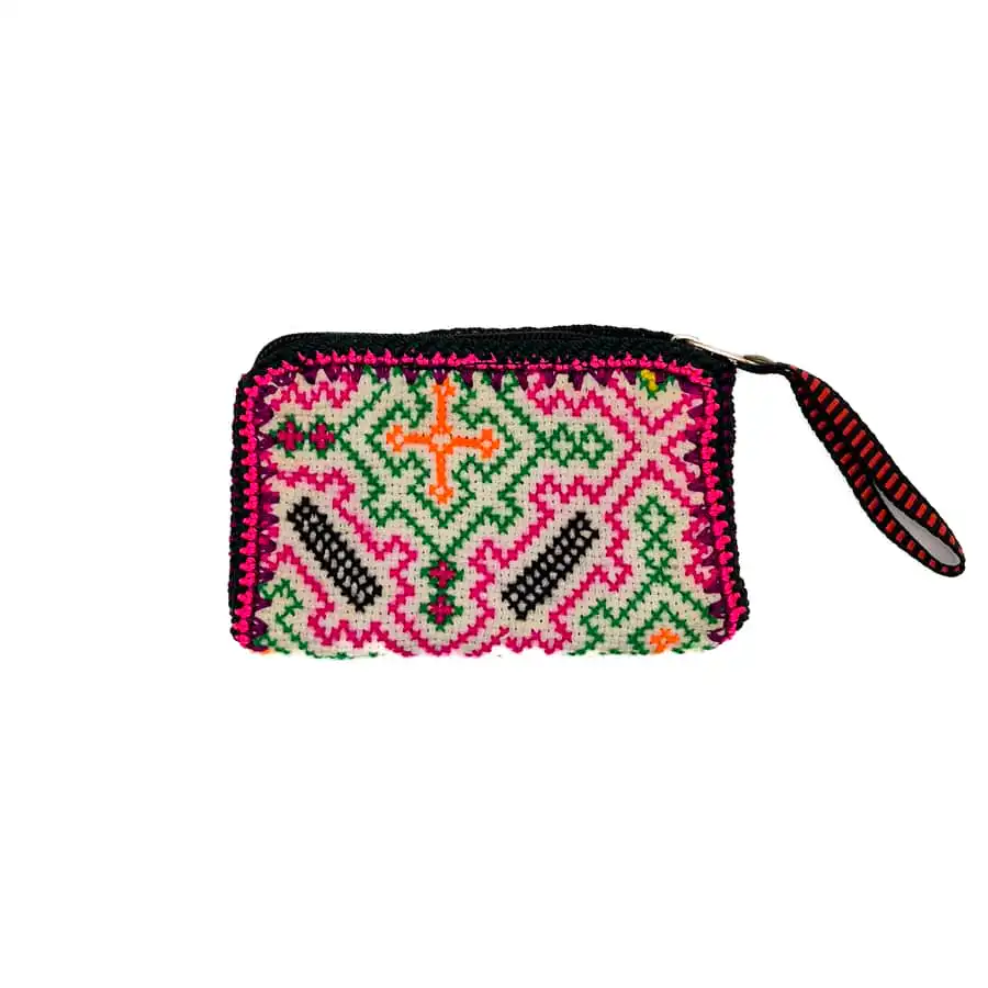 shipibo-pouch-S7-min Kleines Shipibo Täschchen – Kreuzmuster Pink-Grün-Orange – Bild 1