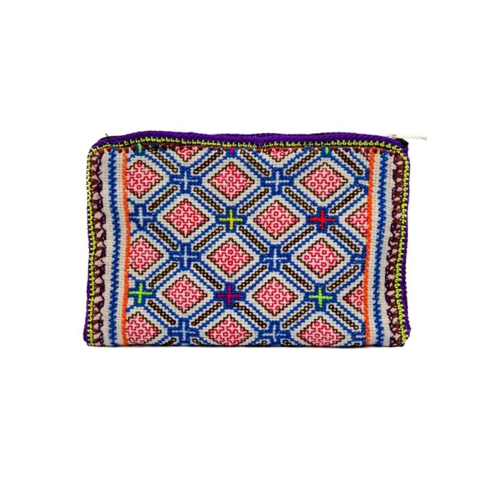 Shipibo Style Pouch – Diamond Pattern Blue-Red - Image 1