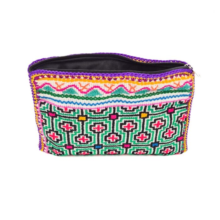 Shipibo Style Pouch – Cross Pattern Green-Red - Image 2